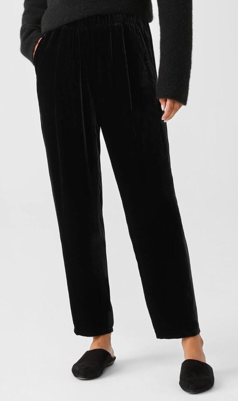 Eileen Fisher Silk Blend Black Velvet Relax Wide Leg Pants Women’s Large